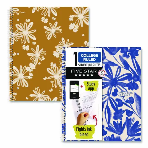 Five Star® Soft Pedals Spiral Notebook, 1-Subject, Medium/College Rule, Assorted Cover Colors, 2/Pack