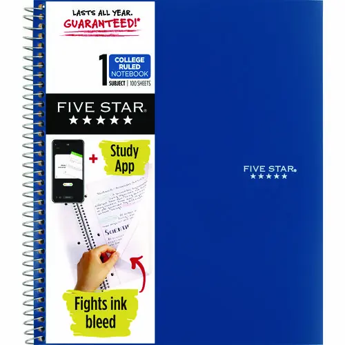 Five Star® Wirebound Notebook, 1-Subject, Medium/College Rule, 100 Sheets, 11 x 8.5, Assorted Colors