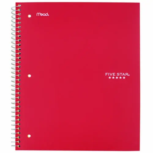 Five Star® Wirebound Notebook, 1-Subject, Medium/College Rule, Red Cover, 100 Sheets, 11" x 8.5"
