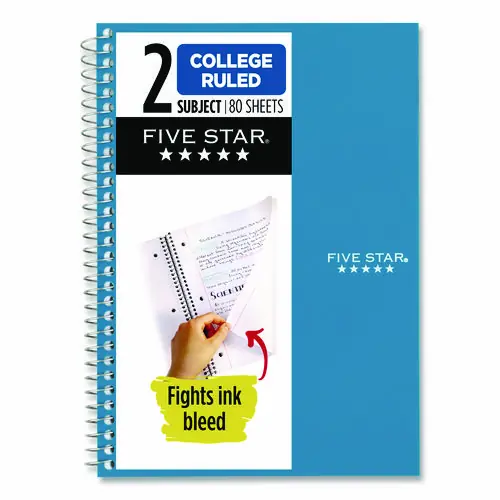 Five Star® Wirebound Notebook, 2-Subject, College Ruled, Assorted Covers, 80 Sheets, 9.5" x 6"