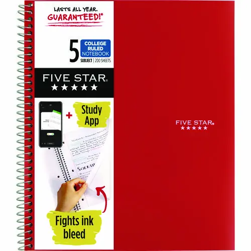Five Star® Wirebound Notebook, 5-Subject, Medium/College Rule, 11 x 8.5 Inches, 200 Sheets, Assorted Colors