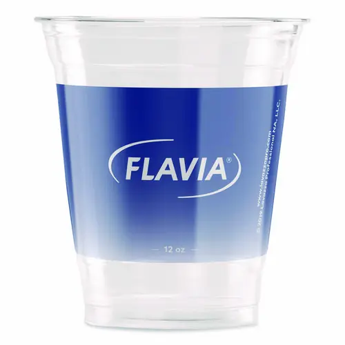 FLAVIA® Cold Cups, 12 oz, Blue Band Flavia Logo, Clear/Blue, 900/Carton