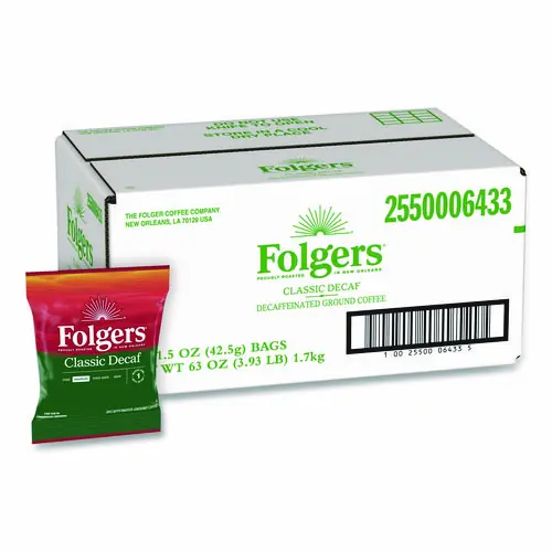 Folgers® Classic Decaf Ground Coffee Fraction Pack, Classic Roast Decaf, 1.5 oz, 42/Carton