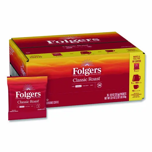 Folgers® Classic Roast Ground Coffee Fraction Pack, 0.9 oz, 36 Packs/Carton