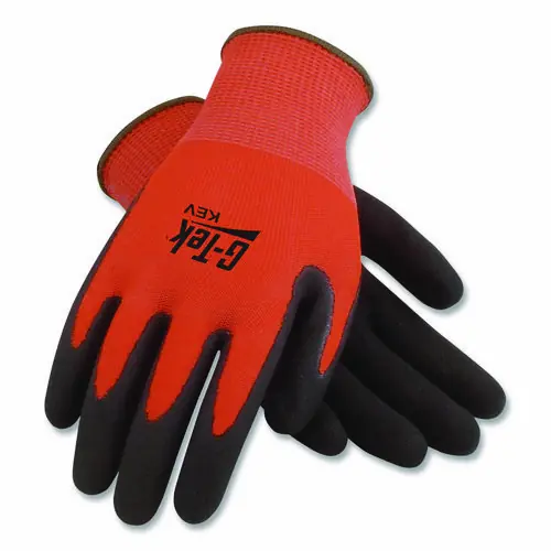 G-Tek® KEV Hi-Vis Seamless Knit Kevlar Gloves, Medium, Red/Black