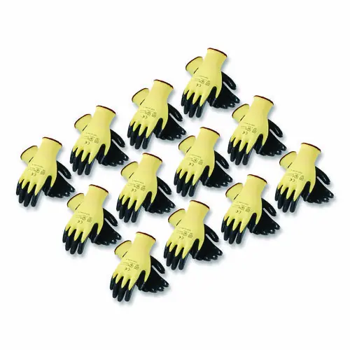 G-Tek® KEV Seamless Knit Kevlar Gloves, Medium, Yellow/Black, 12 Pairs