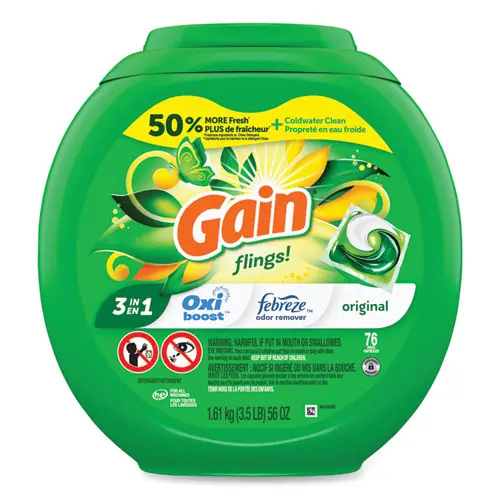 Gain® Flings Detergent Pods, Original Scent, 76 Pods per Tub