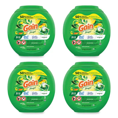 Gain® Flings Detergent Pods, Original Scent, 76 Pods per Tub, 4 Tubs per Carton