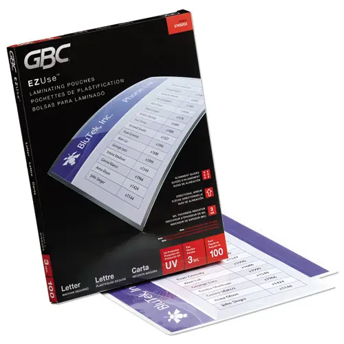 GBC® EZUse Thermal Laminating Pouches, 3 mil, 9" x 11.5", Gloss Clear, 100/Box