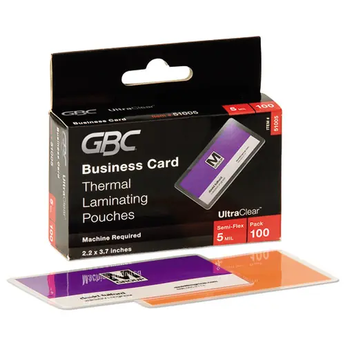 GBC® UltraClear Thermal Laminating Pouches, 5 mil, 3.69" x 2.19", Gloss Clear, 100/Box