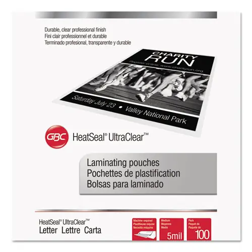 GBC® UltraClear Thermal Laminating Pouches, 5 mil, 9" x 11.5", Gloss Clear, 100/Box