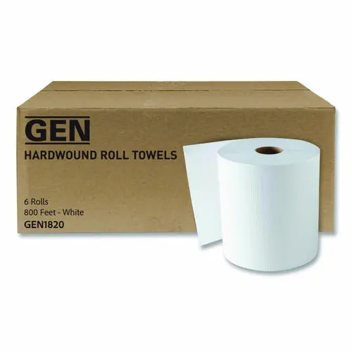 GEN Hardwound Roll Towels, 1-Ply, 8" x 800 ft, White, 6 Rolls/Carton