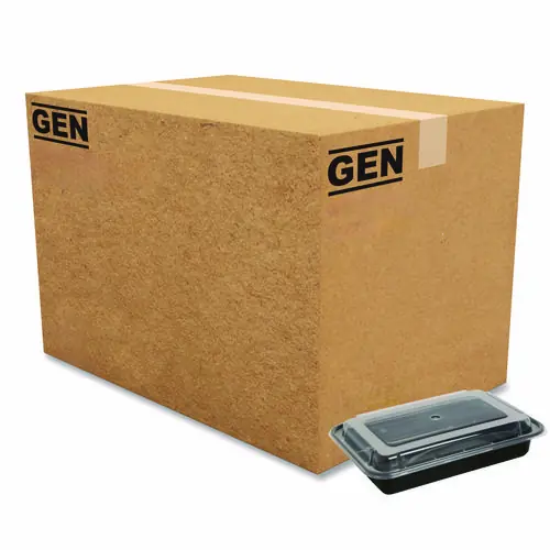 GEN Microwavable Food Container with Lid, Rectangular, 28 oz, Black/Clear, Plastic, 150/Carton