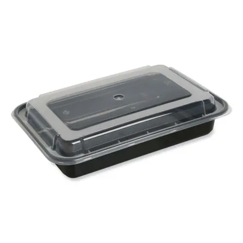 GEN Microwavable Food Container with Lid, Rectangular, 32 oz, Black/Clear, Plastic, 150/Carton