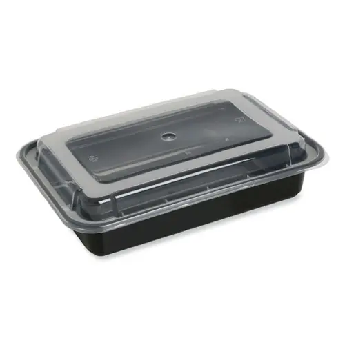 GEN Microwavable Food Container with Lid, Rectangular, 38 oz, Black/Clear, Plastic, 150/Carton
