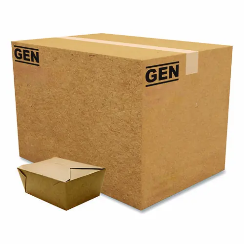 GEN Reclosable Kraft Take-Out Box, 110 oz, Brown, Paper, 160/Carton
