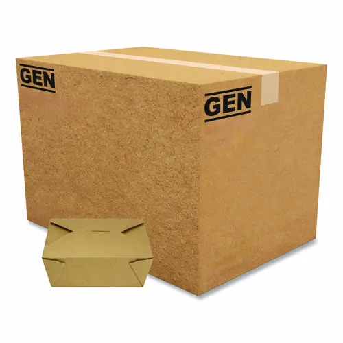 GEN Reclosable Kraft Take-Out Box, 48 oz, Brown, Paper, 300/Carton