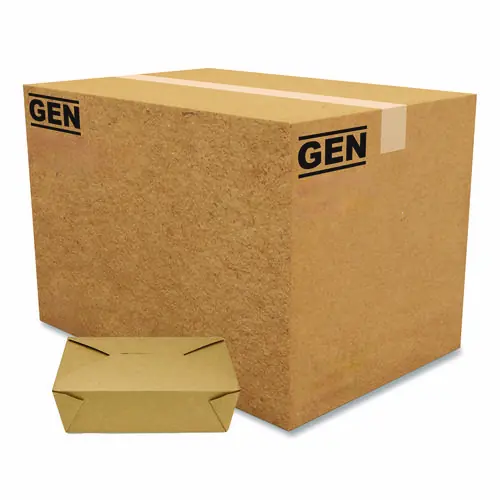GEN Reclosable Kraft Take-Out Box, 76 oz, Brown, Paper, 200/Carton