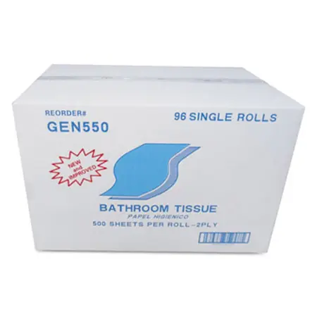 GEN Standard 2-Ply White Bath Tissue, 500 Sheets/Roll