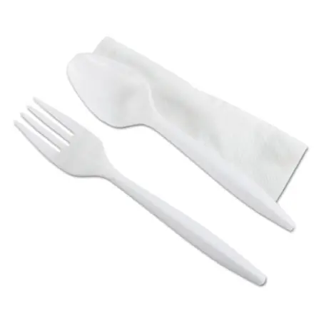 GEN Wrapped Cutlery Kit 5 3/4" Fork/Knife/Napkin, White