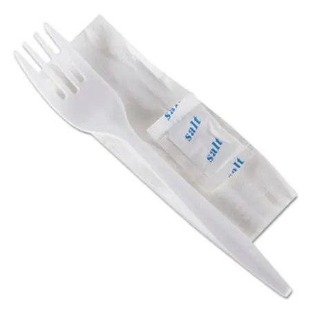 GEN Wrapped Cutlery Kit 6 1/4" Fork/Napkin/Salt, White