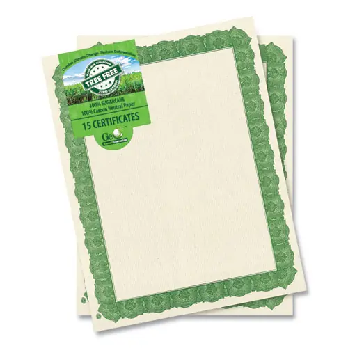 Geographics® Award Certificates, Natural with Green Braided Border, 15/Pack