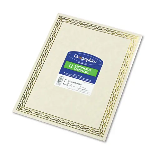 Geographics® Foil Stamped Award Certificates, Gold Serpentine with White Border, 12/Pack