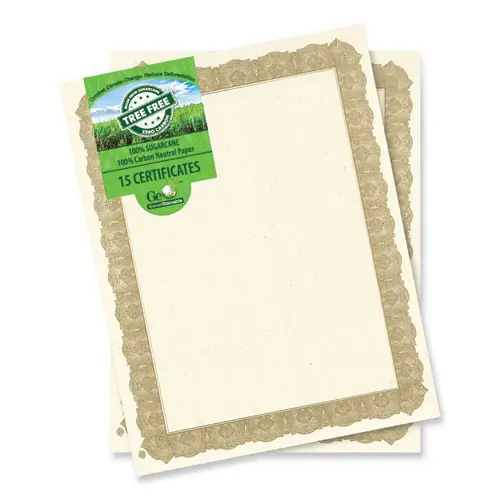 Geographics® Tree Free Award Certificates, Natural with Gold Braided Border, 15/Pack