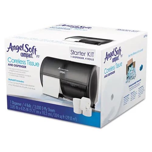 Georgia Pacific® Professional Compact Tissue Dispenser/Angel Soft ps Starter Kit, Translucent Smoke