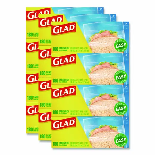 Glad® Fold Top Food Storage Plastic Sandwich Bags, 6.5 x 5.5, Clear, 180 Bags/Box, 12 Boxes/Carton