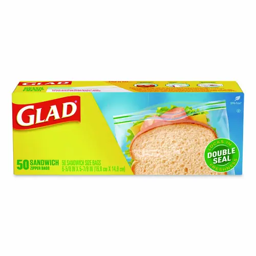 Glad® Zipper Food Storage Plastic Sandwich Bags, Clear, 50 Bags/Box