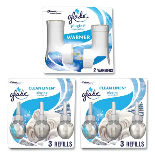 Glade® Plugin Scented Oil, Clean Linen, 0.67 oz, 2 Warmers & 6 Refills