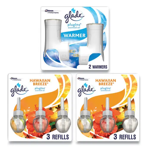 Glade® Plugin Scented Oil, Hawaiian Breeze, 2 Warmers and 6 Refills, 0.67 oz