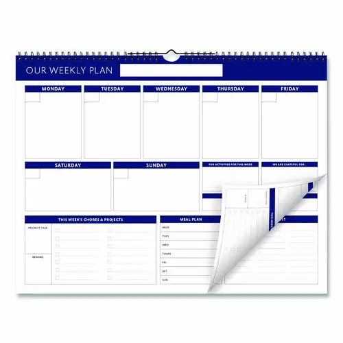 Global Printed Products Weekly Family Planner, Undated, 52 Weeks, 17 x 13, White/Blue