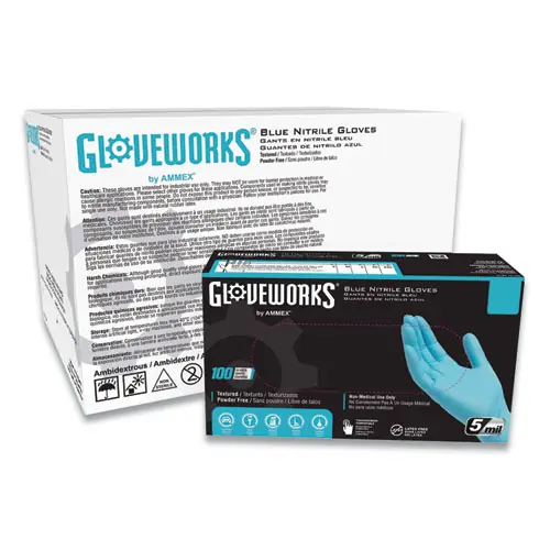GloveWorks® by AMMEX® Industrial Nitrile Gloves, Powder-Free, 5 mil, Blue, Large