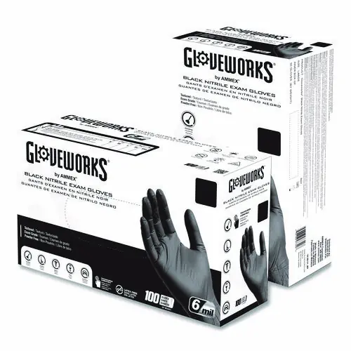 GloveWorks® by AMMEX® Nitrile Exam Gloves, Small, Black, 100/Box