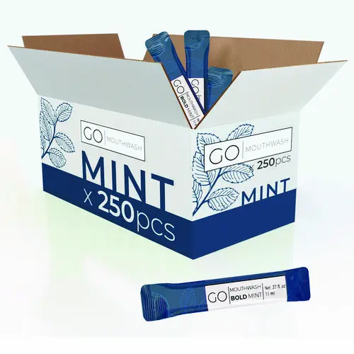Go Mouthwash Individual Mouthwash Packets, Bold Mint Flavor, 0.37 oz Packet, 250/Box