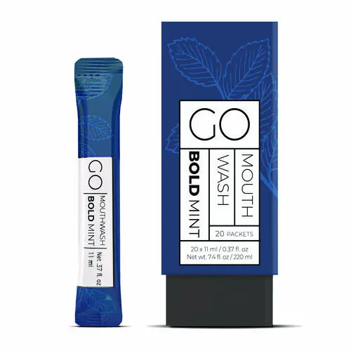 Go Mouthwash Individual Mouthwash Packets, Display Pack, Bold Mint Flavor, 0.37 oz, 20 Packets