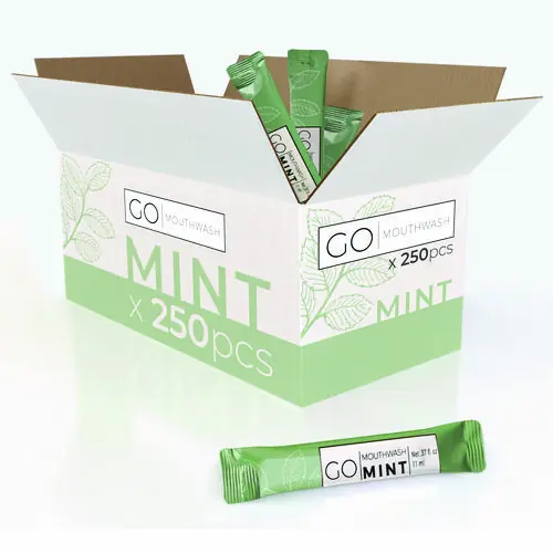 Go Mouthwash Individual Mouthwash Packets, Mint Flavor, 0.37 oz, 250 Packets per Box