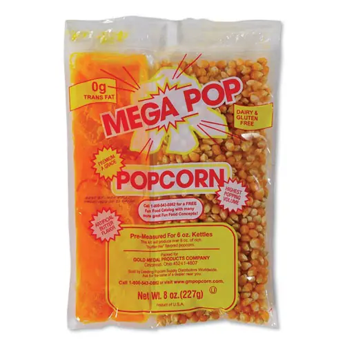 Gold Medal Mega Pop Popcorn, Butter, 8 oz Bag - 36 Bags/Carton