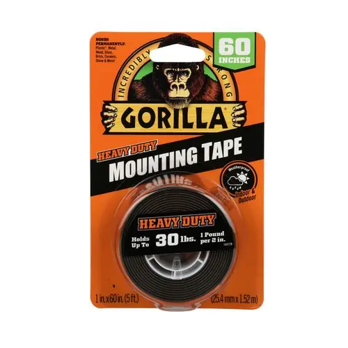 Gorilla® Heavy Duty Mounting Tape, Permanent, Black, 1" x 60"