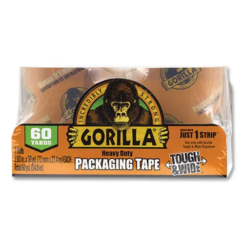 Gorilla® Heavy Duty Tough and Wide Packaging Tape Refill, Clear, 2 Rolls