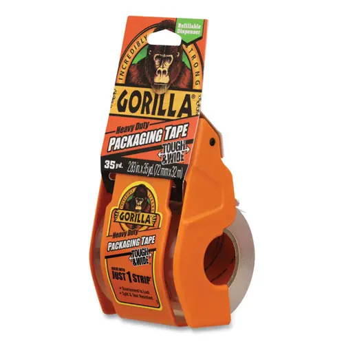 Gorilla® Heavy Duty Tough and Wide Packaging Tape with Dispenser, 2.88" x 35 yds, Clear