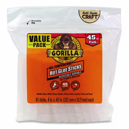 Gorilla® Hot Glue Sticks, Dries Clear, 45/Pack