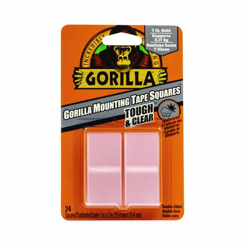 Gorilla® Tough and Clear Double-Sided Mounting Tape Squares, 1" x 1", Clear, 24/Pack