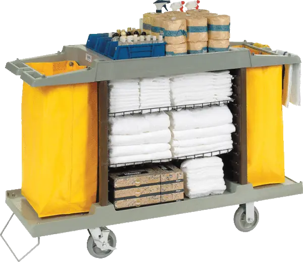 Gray Housekeeping Cart w/ 2 Vinyl Collection Bags