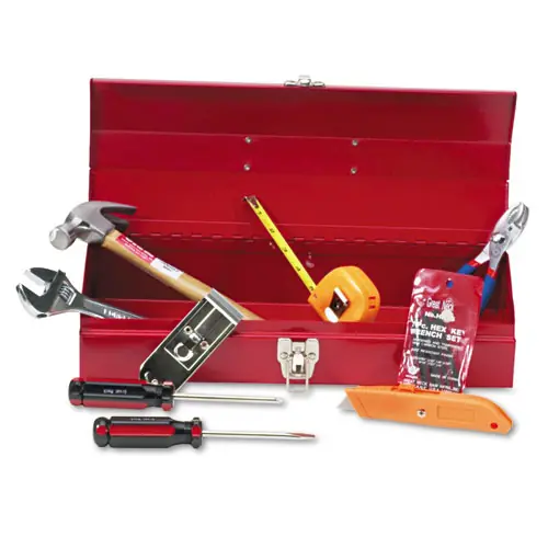 Great Neck® 16-Piece Light-Duty Office Tool Kit, Metal Box, Red