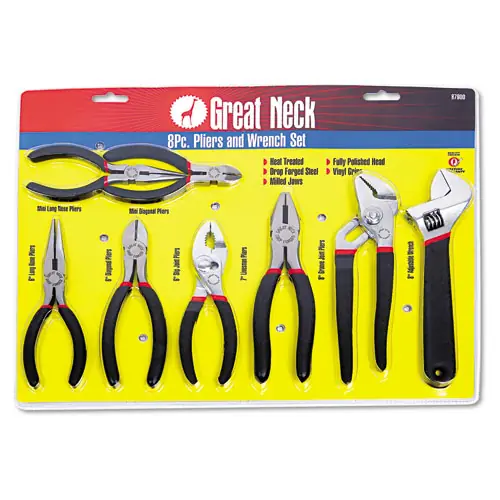 Great Neck® 8-Piece Steel Pliers and Wrench Tool Set