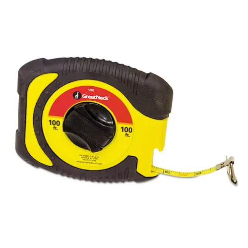Great Neck® English Rule Measuring Tape, Steel Blade, 0.38" x 100 ft, Yellow
