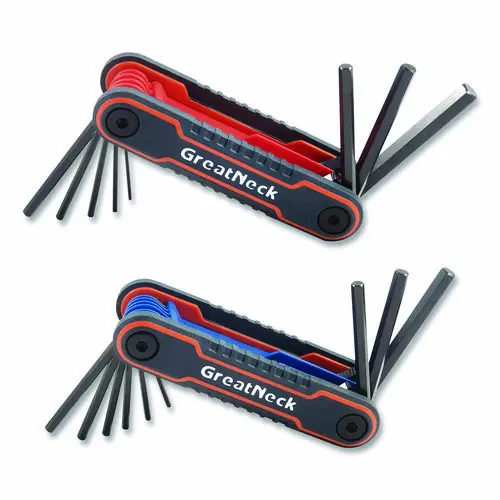 Great Neck® Hex Key Fold-Up Tool Set, Two-Piece, Metric/SAE, Black-Oxide Finish